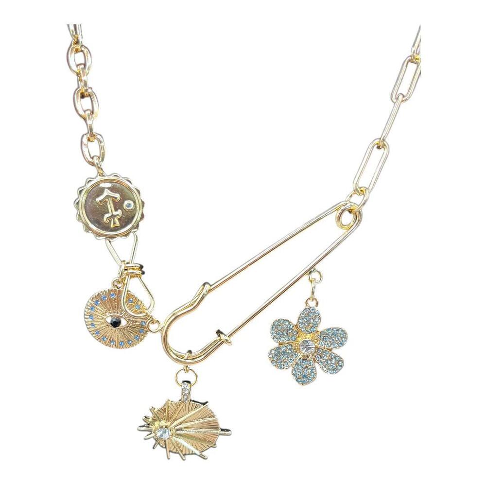 Charm‎ Necklace for Women Gold Protection Paperclip Women Sun Moon, Third Eye